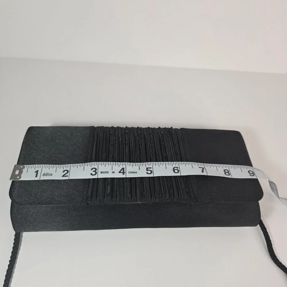 Black Satin Beaded Clutch Evening Bag Crossbody Formal - Picture 10 of 12